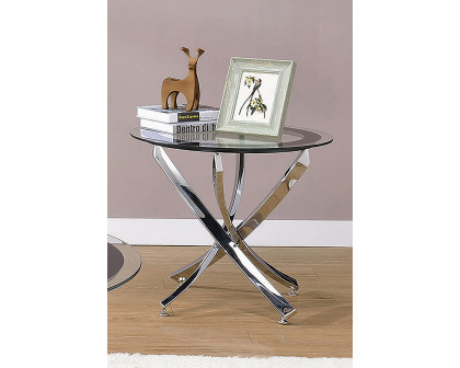 Coaster - Glass Top End Table in Chrome/Black