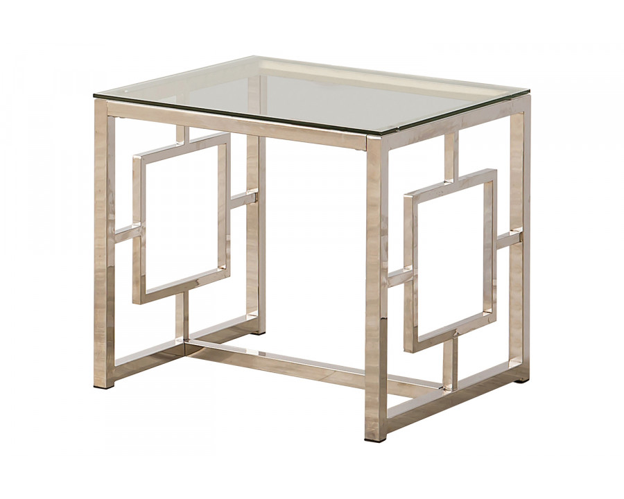 Coaster - Square Tempered Glass Top End Table in Nickel