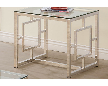 Coaster - Square Tempered Glass Top End Table in Nickel