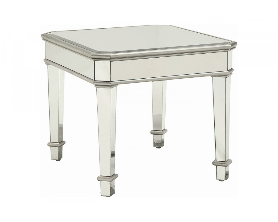 Coaster - Cassandra Square Beveled Top End Table in Silver