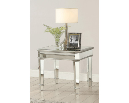 Coaster - Cassandra Square Beveled Top End Table in Silver