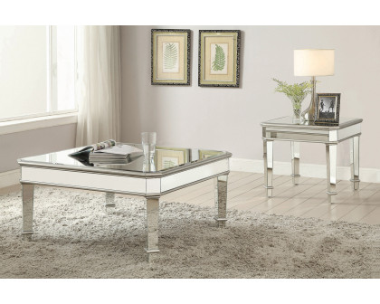 Coaster - Cassandra Square Beveled Top End Table in Silver