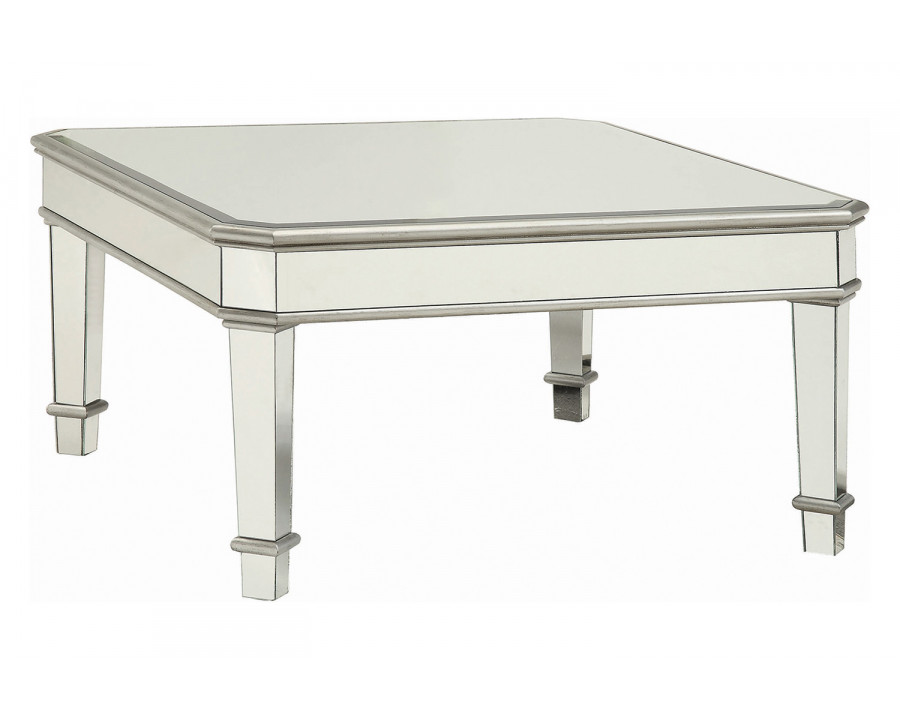 Coaster - Cassandra Square Beveled Top Coffee Table in Silver