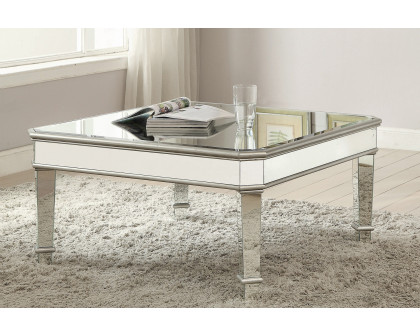 Coaster - Cassandra Square Beveled Top Coffee Table in Silver