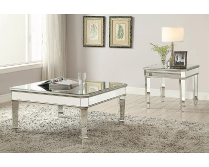 Coaster - Cassandra Square Beveled Top Coffee Table in Silver