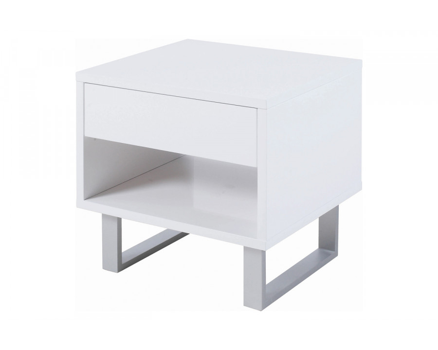 Coaster - 1-Drawer End Table in High Glossy White