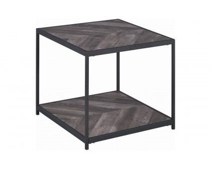 Coaster - Beckley Chevron End Table in Rustic Gray Herringbone