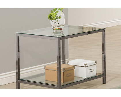 Coaster - Ontario End Table With Glass Shelf in Black Nickel