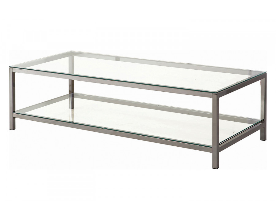 Coaster - Ontario Coffee Table With Glass Shelf in Black Nickel