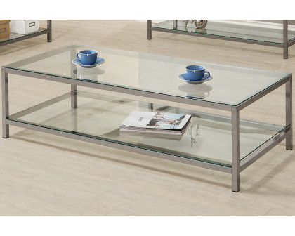 Coaster - Ontario Coffee Table With Glass Shelf in Black Nickel