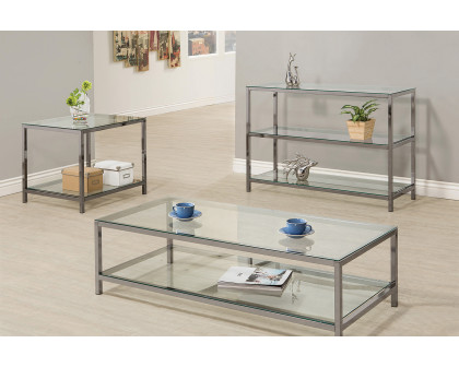 Coaster - Ontario Coffee Table With Glass Shelf in Black Nickel