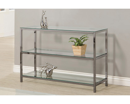 Coaster - Ontario Sofa Table With Glass Shelf in Black Nickel