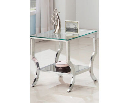 Coaster - Square End Table With Mirrored Shelf in Chrome