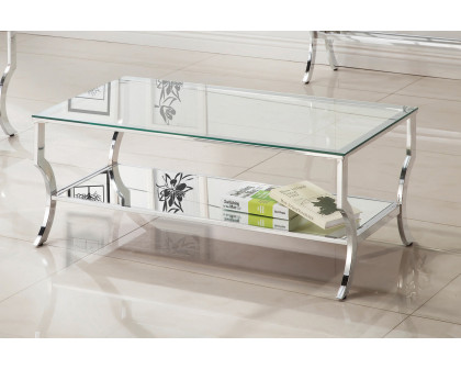 Coaster - Rectangular Coffee Table With Mirrored Shelf in Chrome