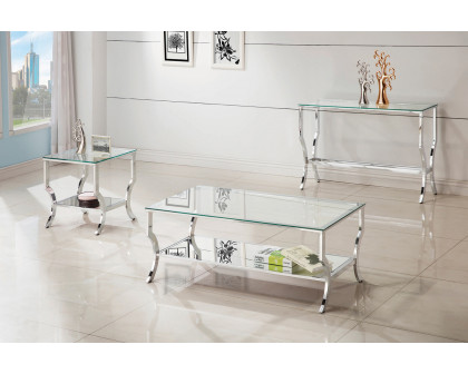 Coaster - Rectangular Sofa Table With Mirrored Shelf in Chrome