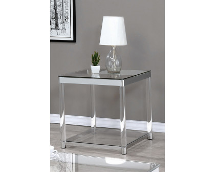 Coaster - Claude End Table With Lower Shelf in Chrome/Clear