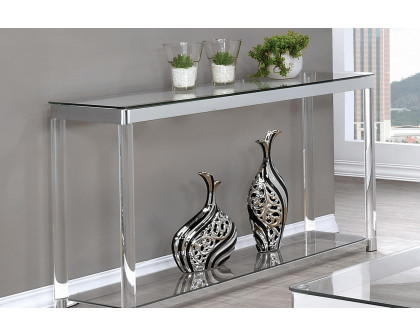 Coaster - Claude Sofa Table With Lower Shelf in Chrome/Clear