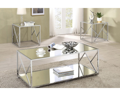 Coaster - 3-Piece Occasional Table Set in Clear Mirror/Chrome