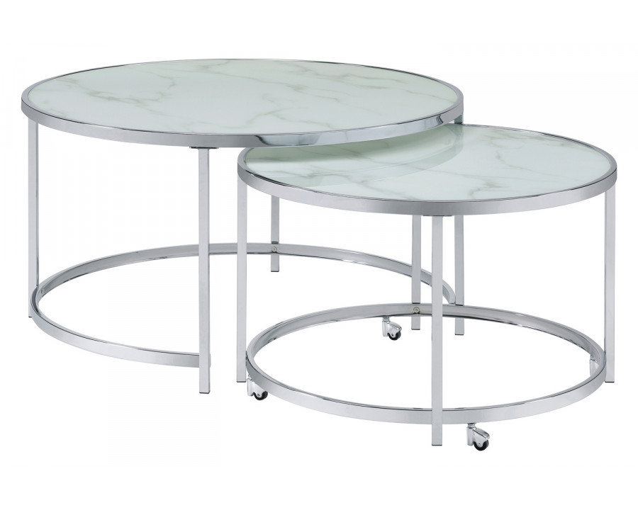 Coaster - 2-Piece Round Nesting Table in White/Chrome