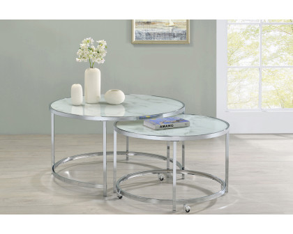 Coaster - 2-Piece Round Nesting Table in White/Chrome