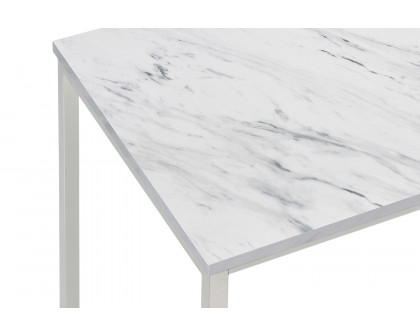 Coaster - Faux Marble Square End Table in White/Satin Nickel