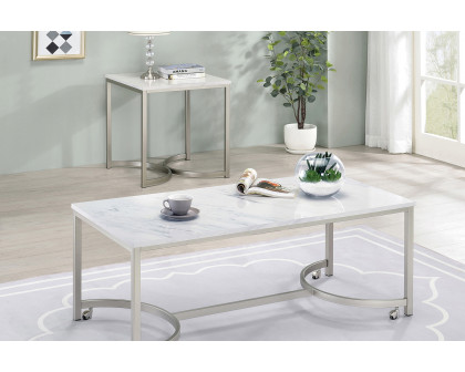 Coaster - Coffee Table With Casters in White/Satin Nickel