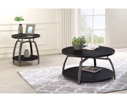 Coaster - Round Coffee Table in Dark Gray/Black Nickel