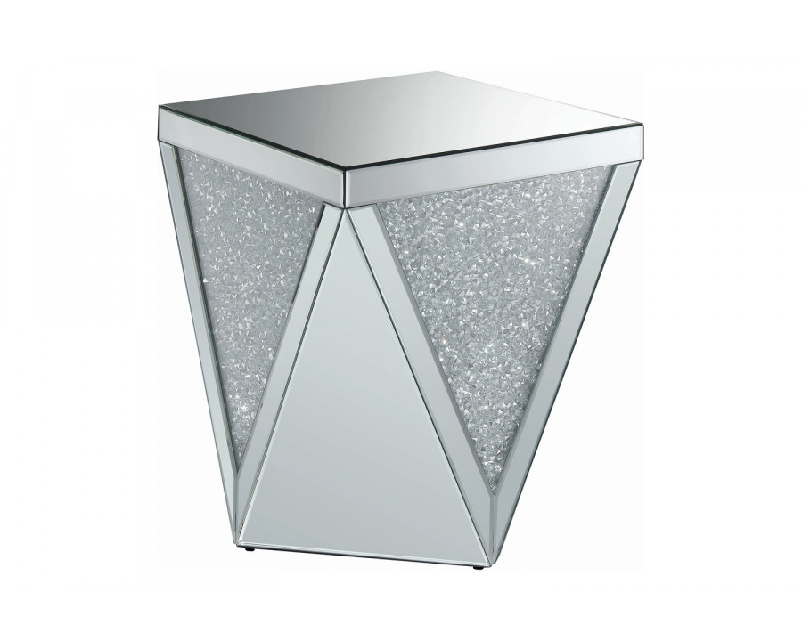 Coaster - Square End Table With Triangle Detailing in Silver/Clear Mirror