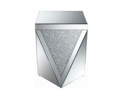 Coaster - Square End Table With Triangle Detailing in Silver/Clear Mirror