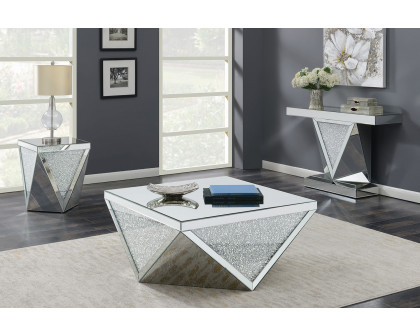 Coaster - Square End Table With Triangle Detailing in Silver/Clear Mirror