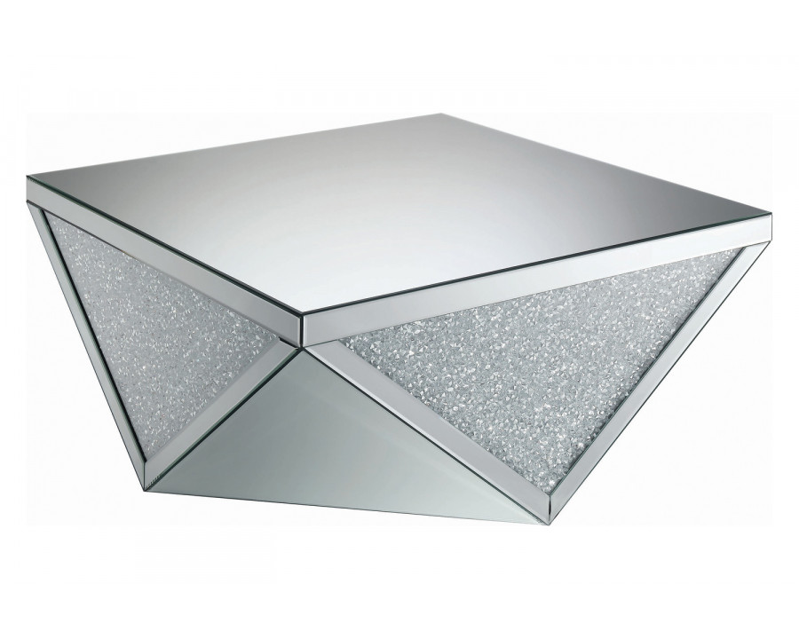 Coaster - Square Coffee Table With Triangle Detailing in Silver/Clear Mirror