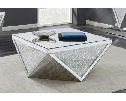 Coaster - Square Coffee Table With Triangle Detailing in Silver/Clear Mirror