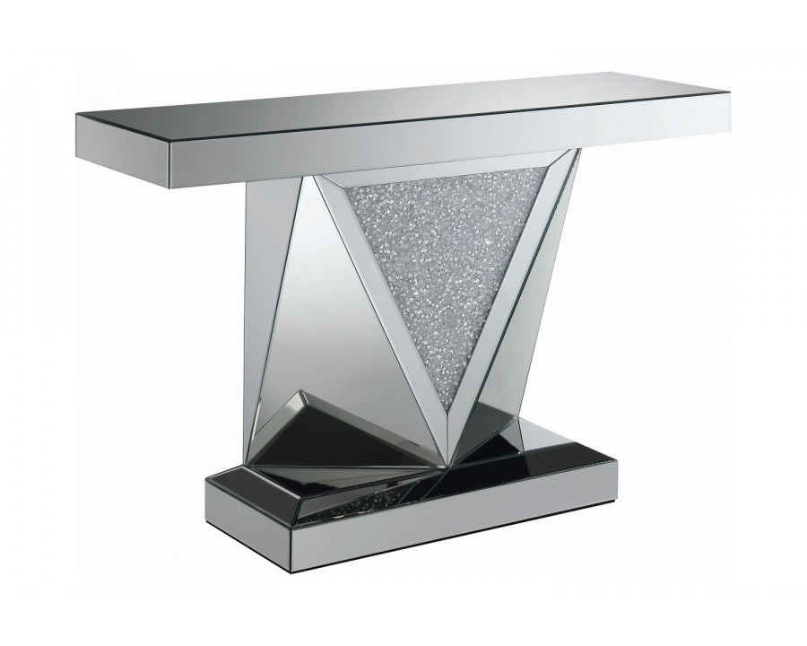 Coaster - Rectangular Sofa Table With Triangle Detailing in Silver/Clear Mirror