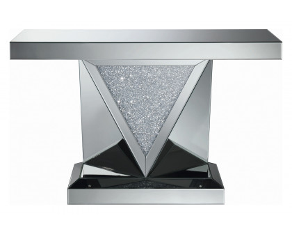 Coaster - Rectangular Sofa Table With Triangle Detailing in Silver/Clear Mirror