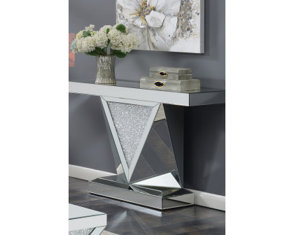 Coaster - Rectangular Sofa Table With Triangle Detailing in Silver/Clear Mirror