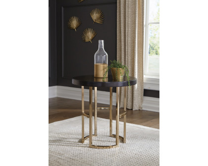 Coaster - Corliss Round End Table in Americano/Rose Brass