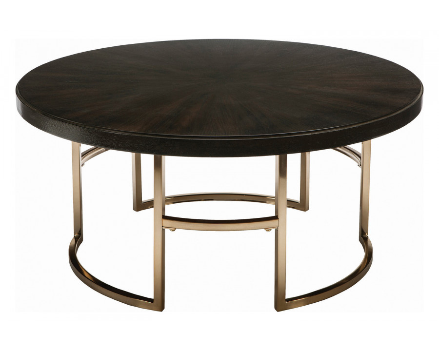 Coaster - Corliss Round Coffee Table in Americano/Rose Brass