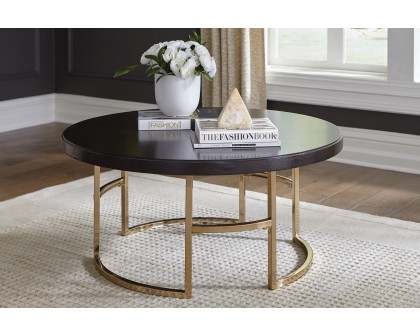 Coaster - Corliss Round Coffee Table in Americano/Rose Brass