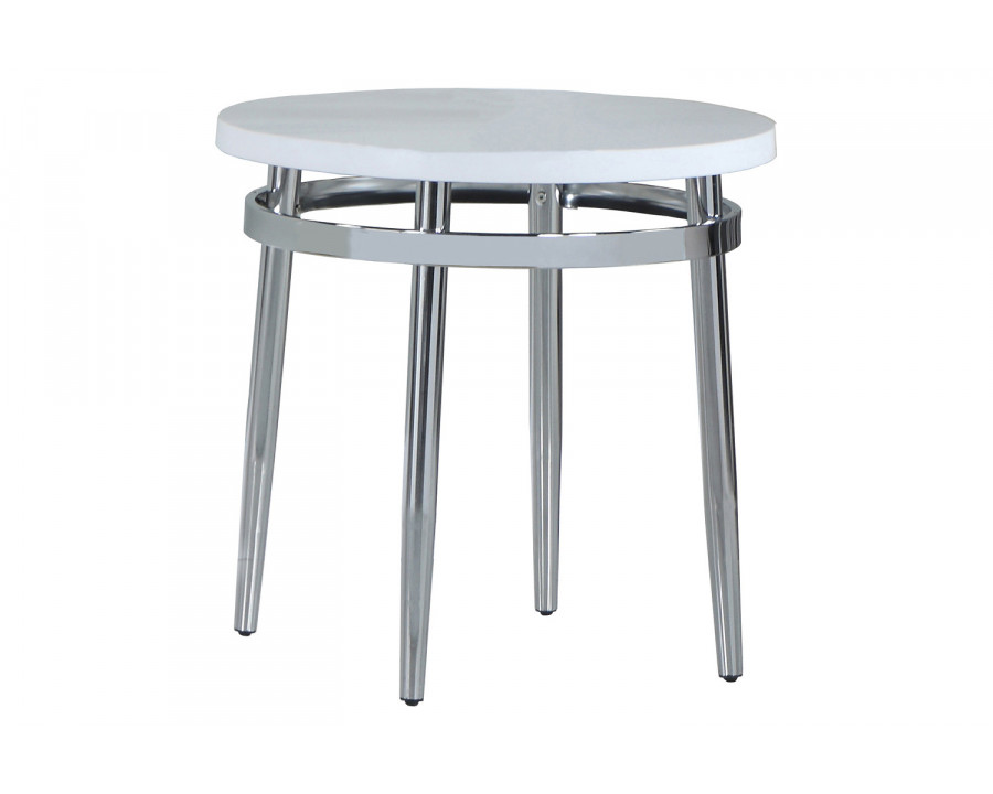 Coaster - Round End Table in White/Chrome