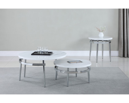 Coaster - Round End Table in White/Chrome