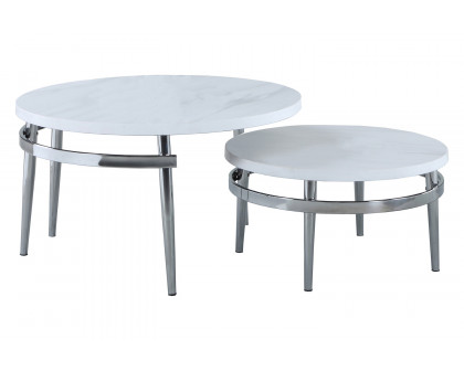 Coaster - Round Nesting Coffee Table in White/Chrome