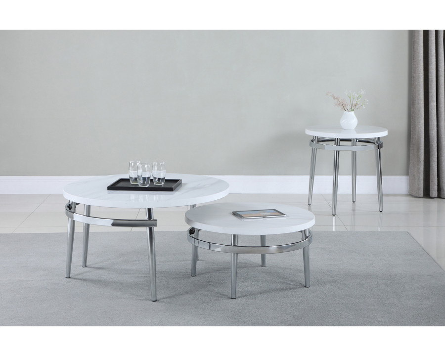 Coaster - Round Nesting Coffee Table in White/Chrome