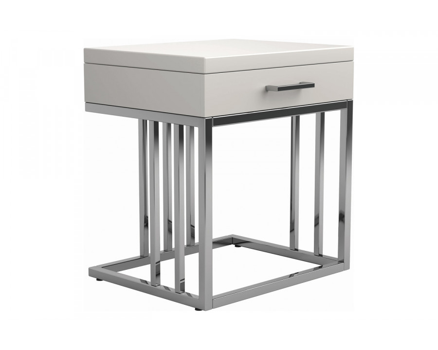 Coaster - 1-Drawer Rectangular End Table in Glossy White/Chrome