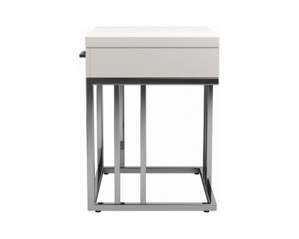 Coaster - 1-Drawer Rectangular End Table in Glossy White/Chrome