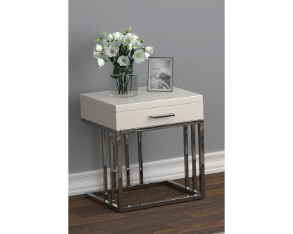 Coaster - 1-Drawer Rectangular End Table in Glossy White/Chrome