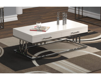 Coaster - 2-Drawer Rectangular Coffee Table in Glossy White/Chrome