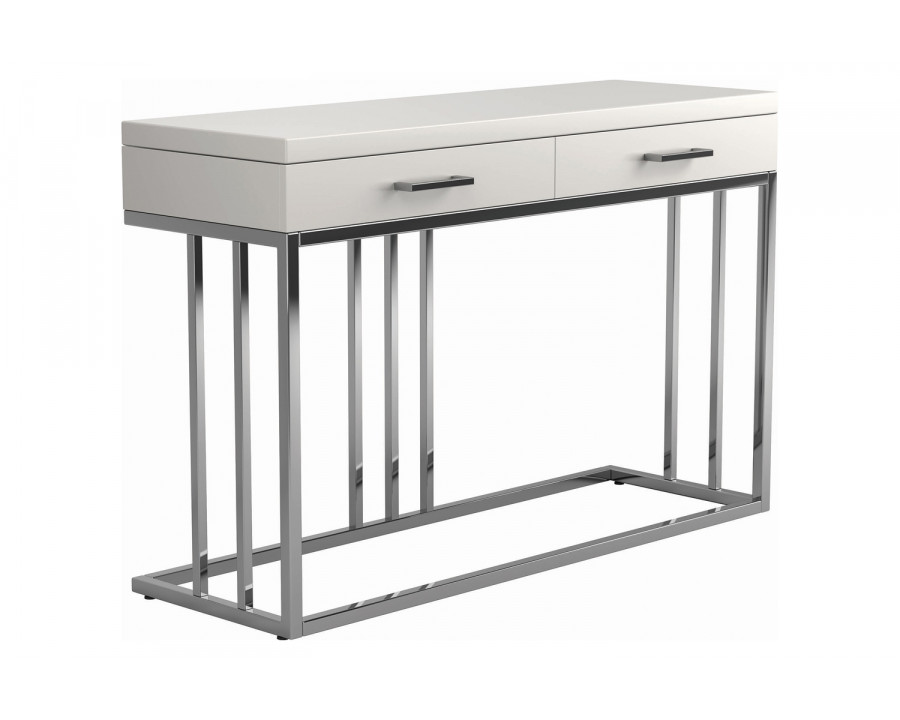 Coaster - 2-Drawer Rectangular Sofa Table in Glossy White/Chrome