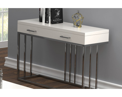 Coaster - 2-Drawer Rectangular Sofa Table in Glossy White/Chrome