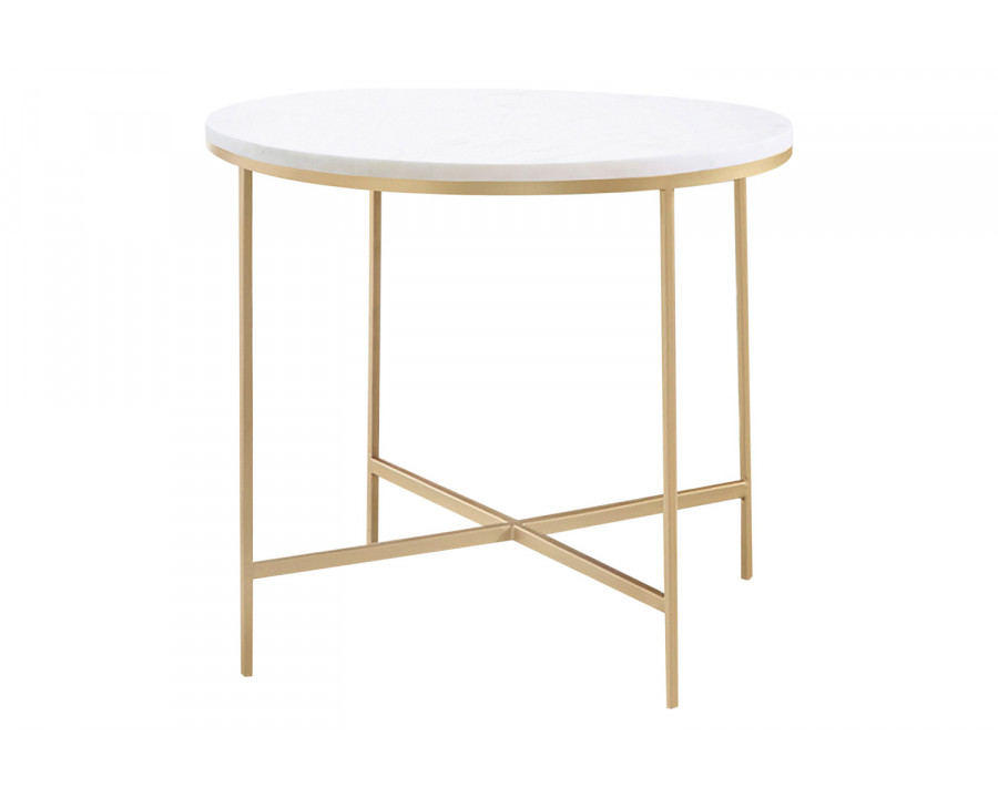 Coaster - Round X-Cross End Table in White/Gold