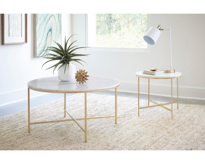 Coaster - Round X-Cross End Table in White/Gold